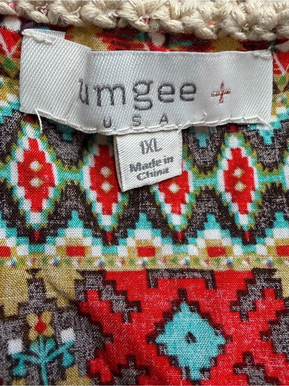 Umgee Boho Aztec Fringe Long Duster Vest Crochet Trim Plus Size 1XL - Picture 15 of 16